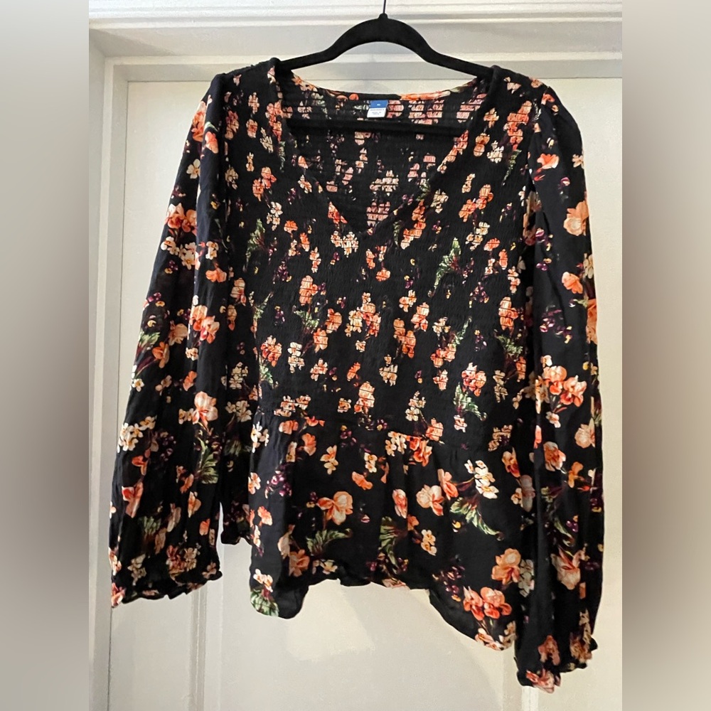 Old Navy Pink and Orange Floral Blouse Relaxed Fit